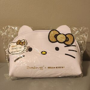 Crème Shop Sanrio Hello Kitty Makeup Bag Golden Icon Gold Bow Limited Edition 9"